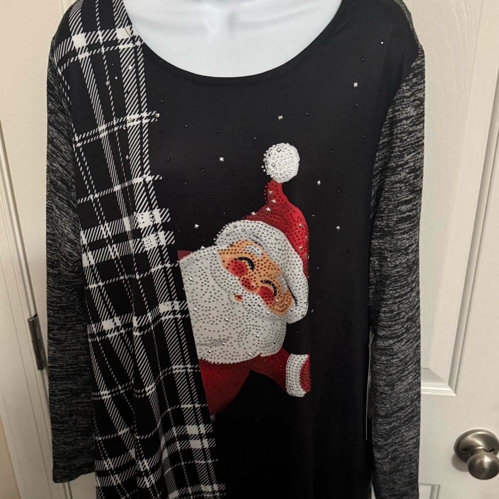 Onque Casual Woman's Graphic Sequined Bling Dress Peeking Santa Teacher Plus 1X